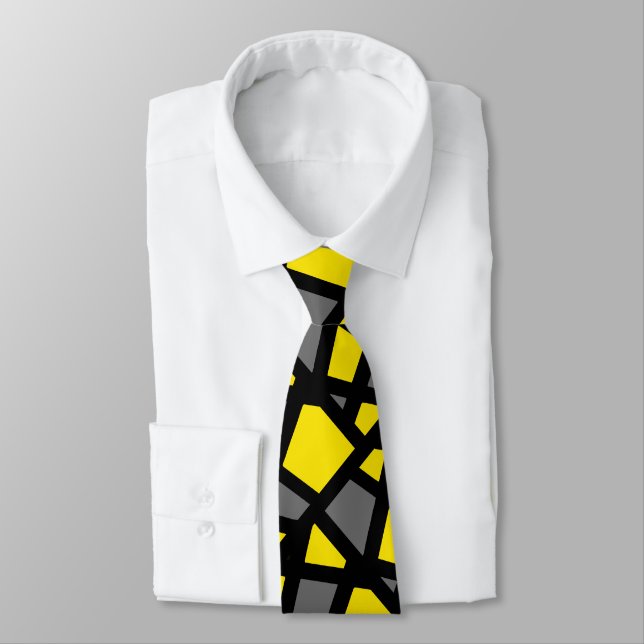 Yellow Gray Black Abstract Geometric Tie (Tied)