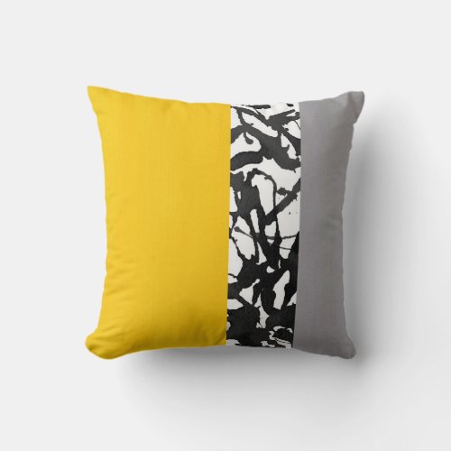 Yellow Gray Black and White Abstract Modern Throw Pillow