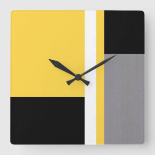 Yellow Gray Black and White Block Square Wall Clock