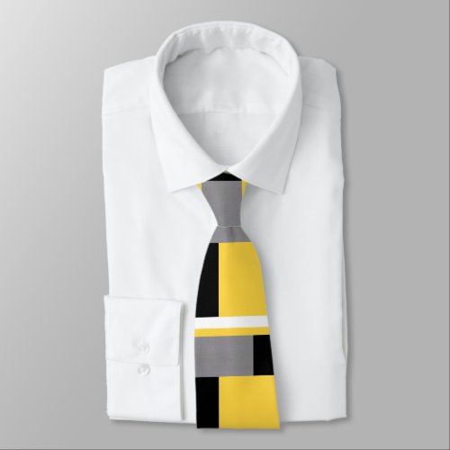 Yellow Gray Black and White Color Block Pattern Neck Tie