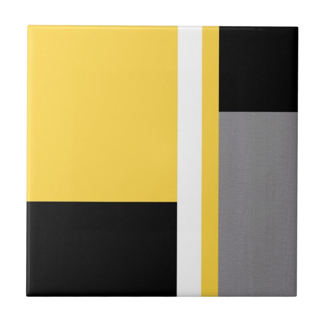 Yellow Gray Black and White Geometric Block Ceramic Tile (Front)