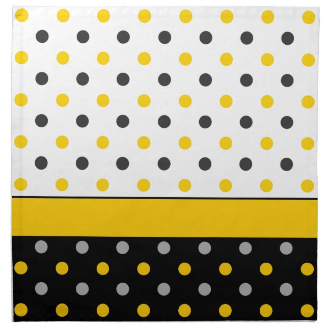 Yellow Gray Black and White Polka Dot Modern Cloth Napkin (Front)