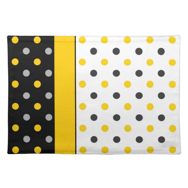 Yellow Gray Black and White Polka Dot Modern Cloth Placemat (Front)