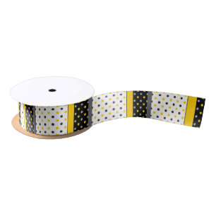 Yellow Gray Black and White Polka Dot Modern Satin Ribbon