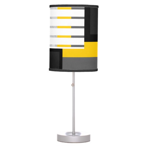 Yellow Gray Black and White Striped Block Table Lamp
