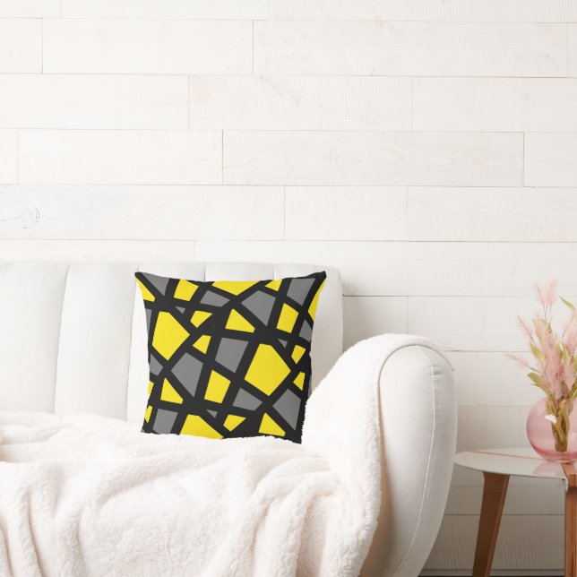 Yellow Gray Black Geometric Pattern Throw Pillow (Couch)