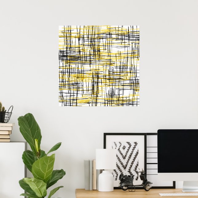'Yellow Gray Black Scribbles' Watercolor Abstract Poster (Home Office)