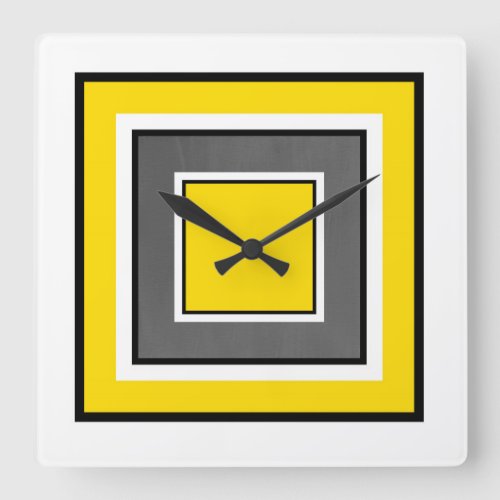 Yellow Gray Black Squares Square Wall Clock