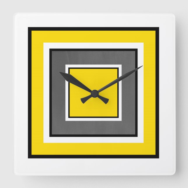 Yellow Gray Black Squares Square Wall Clock (Front)