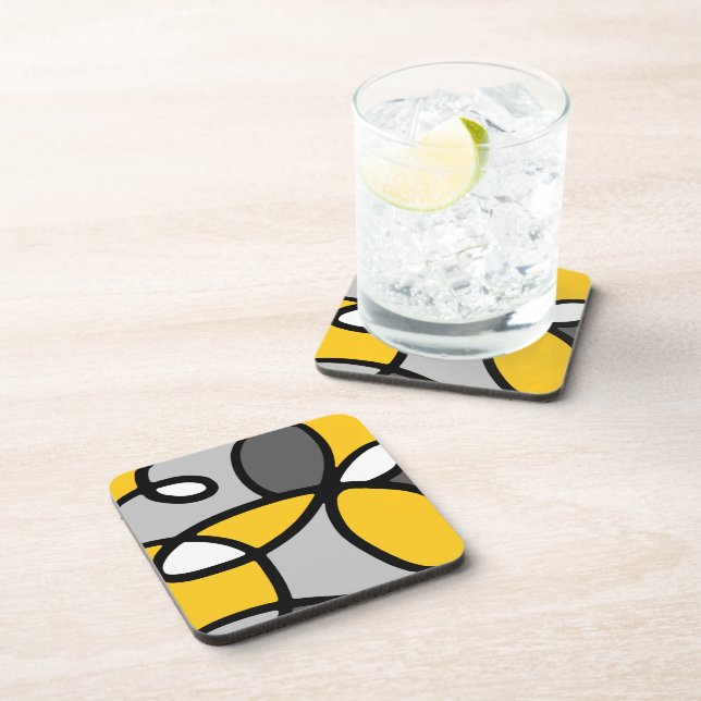 Yellow Gray Black White Abstract  Beverage Coaster (Right Side)