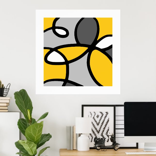 Yellow Gray Black White Abstract   Poster (Home Office)