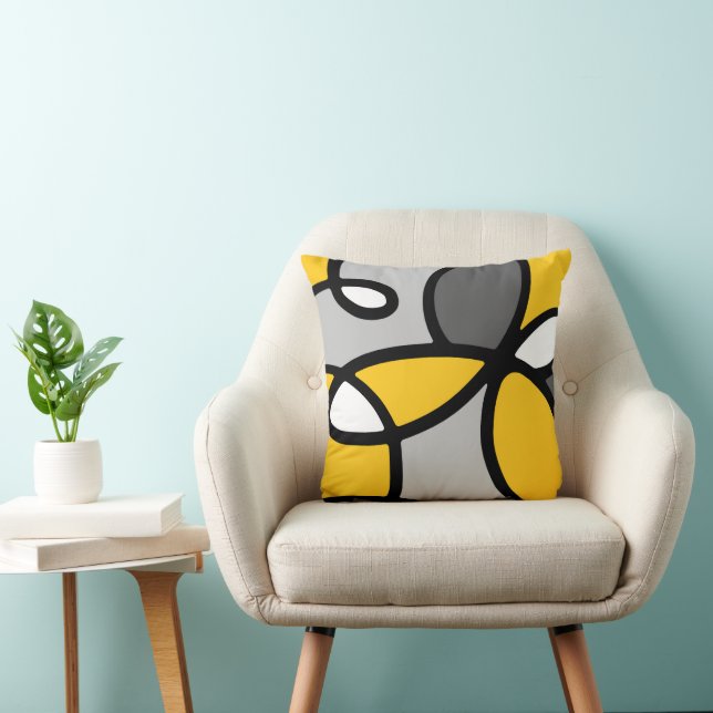 Yellow Gray Black White Abstract Throw Pillow (Chair)