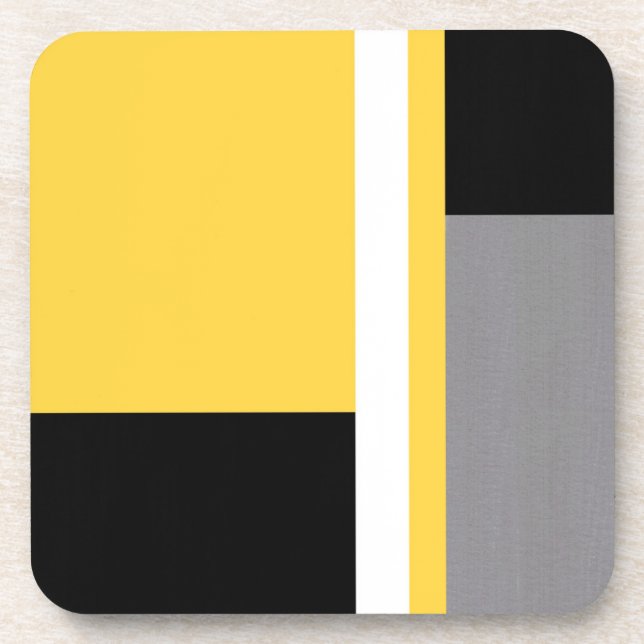 Yellow Gray Black White Block Beverage Coaster (Front)