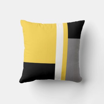 Yellow Gray Black White Block Throw Pillow | Zazzle