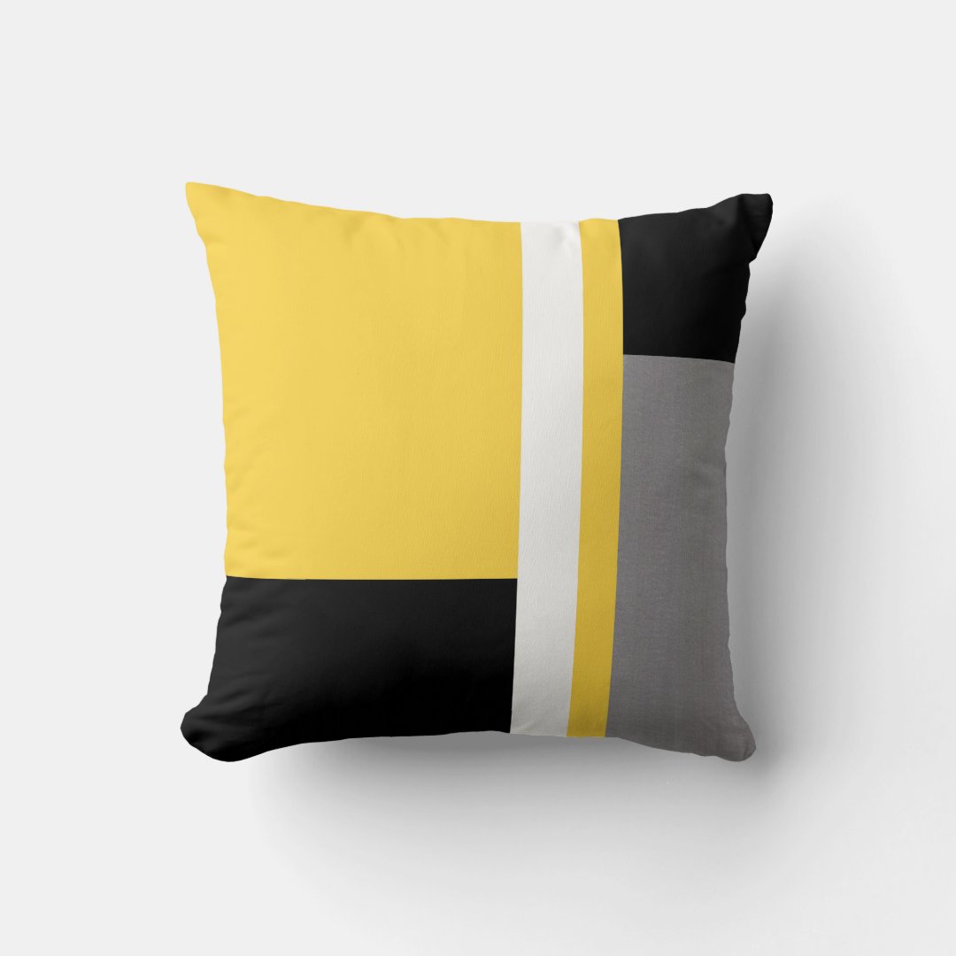 Yellow Gray Black White Block Throw Pillow | Zazzle