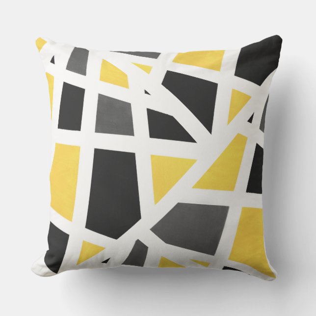 Yellow Gray Black White Geometric Abstract Throw Pillow (Front)