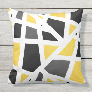 Yellow Gray Black White Geometric Abstract Throw Pillow
