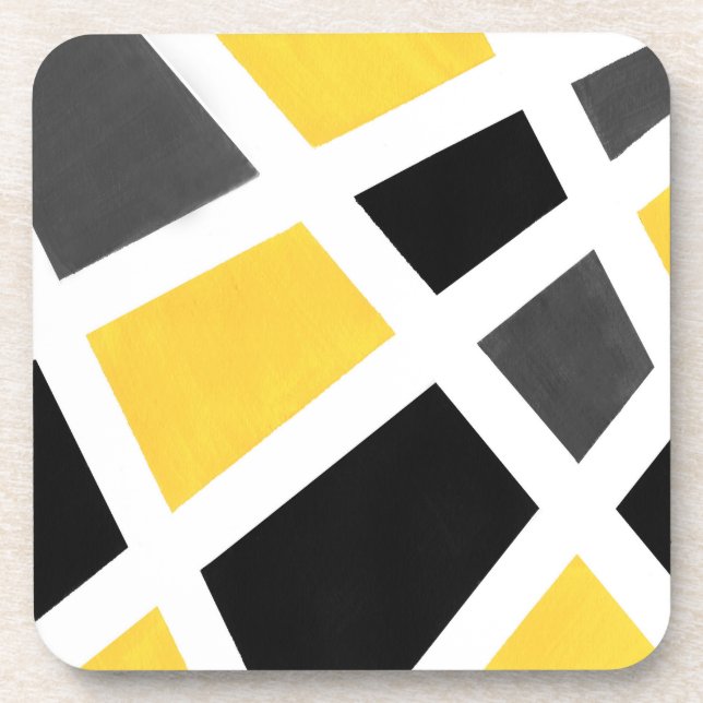 Yellow Gray Black White Geometric Beverage Coaster (Front)