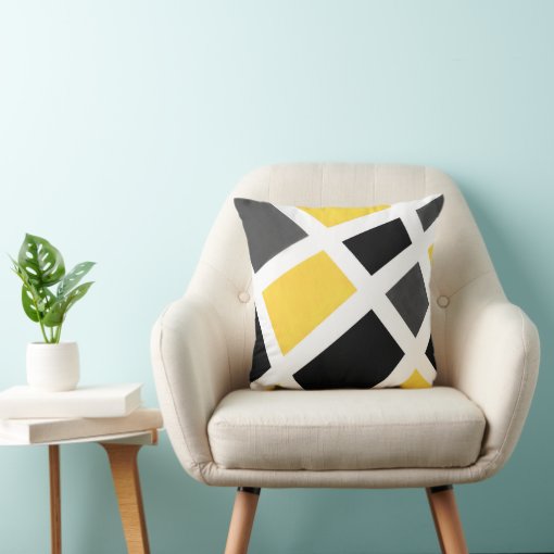 Yellow Gray Black White Geometric Throw Pillow | Zazzle
