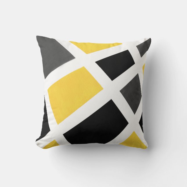 Yellow Gray Black White Geometric Throw Pillow (Front)