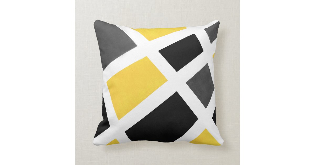 Yellow Gray Black White Geometric Throw Pillow Zazzle Com