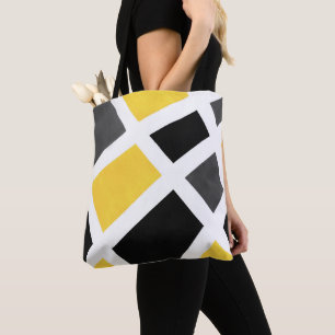 Yellow Gray Black White Geometric Tote Bag