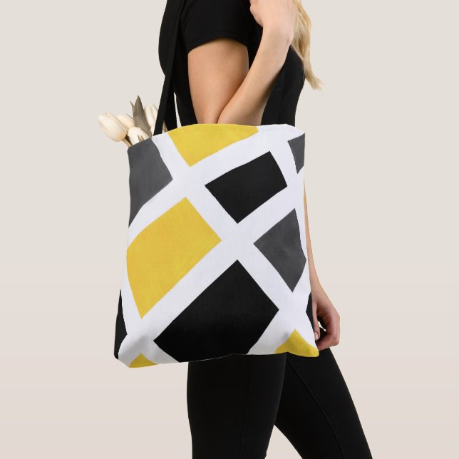 Yellow Gray Black White Geometric Tote Bag (Close Up)