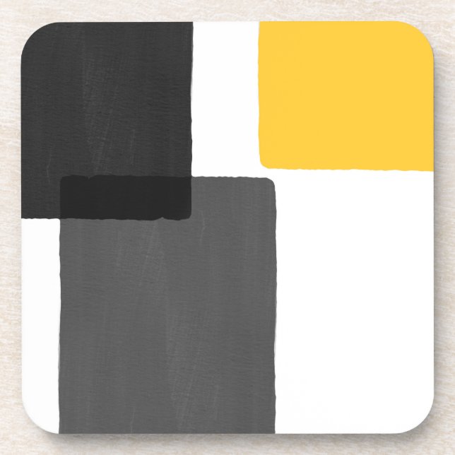Yellow Gray Black White Modern Minimalist Beverage Coaster (Front)