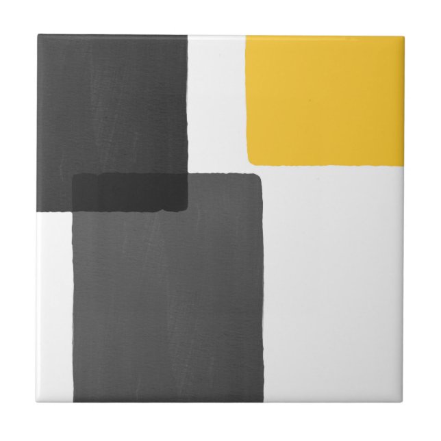 Yellow Gray Black White Modern Minimalist Ceramic Tile (Front)