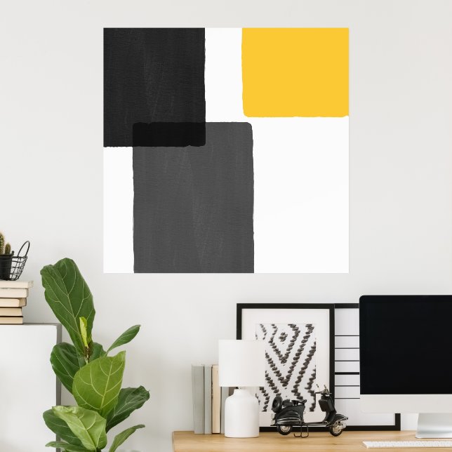 Yellow Gray Black White Modern Minimalist Poster (Home Office)