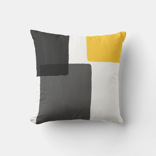 Yellow Gray Black White Modern Minimalist Throw Pillow (Front)