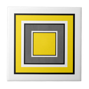 Yellow Gray Black White Squares Ceramic Tile