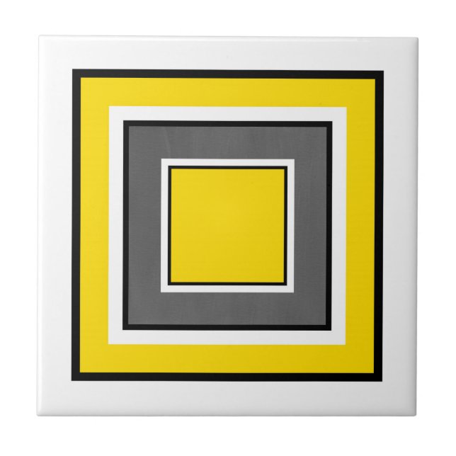 Yellow Gray Black White Squares Ceramic Tile (Front)