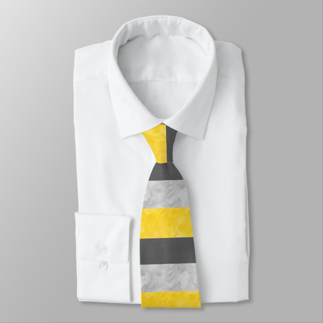 Yellow Gray Block Stripes Neck Tie (Tied)