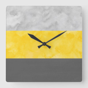 Yellow Gray Block Stripes Square Wall Clock