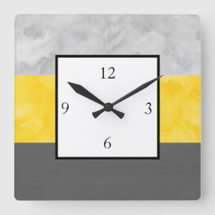 Yellow Gray Block Stripes Square Wall Clock