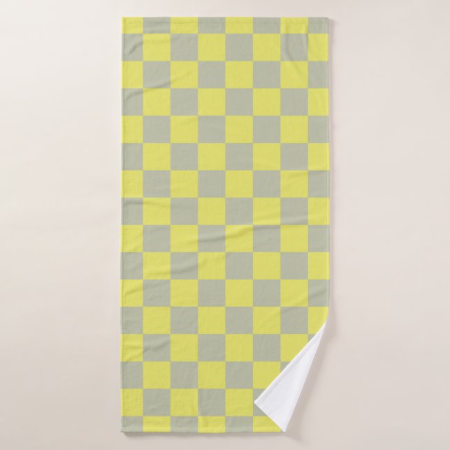 Yellow + Gray Check Checkered Checkerboard Pattern Bath Towel (Bath Towel)