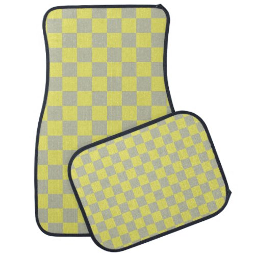 Yellow  Gray Check Checkered Checkerboard Pattern Car Floor Mat