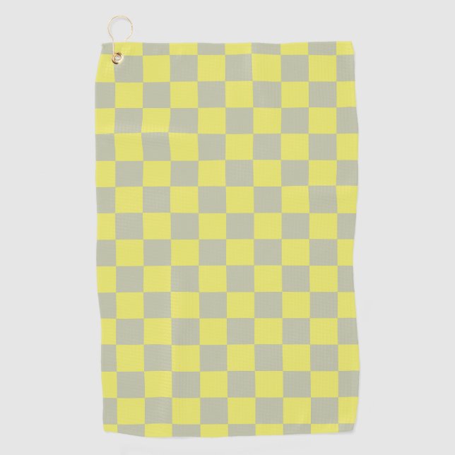Yellow + Gray Check Checkered Checkerboard Pattern Golf Towel (Front)