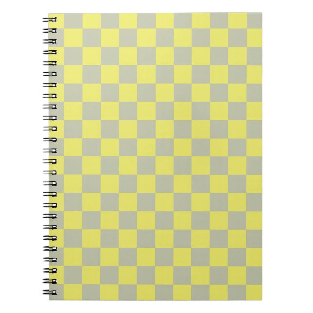 Yellow + Gray Check Checkered Checkerboard Pattern Notebook (Front)