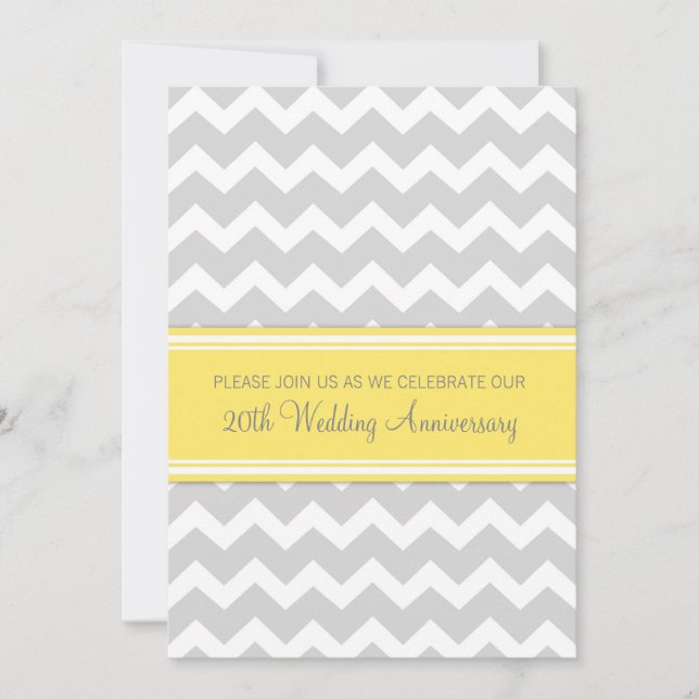 Yellow Gray Chevron 20th Anniversary Invitation (Front)