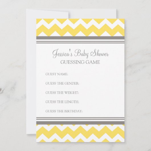 Yellow Gray Chevron Baby Shower Guessing Game (Back)