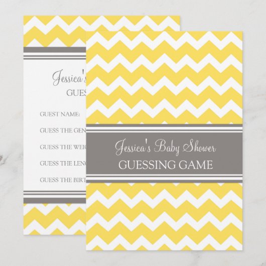 Yellow Gray Chevron Baby Shower Guessing Game (Front/Back)