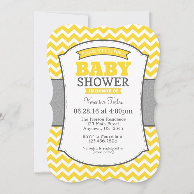 Yellow Gray Chevron Baby Shower Invitation (Front)