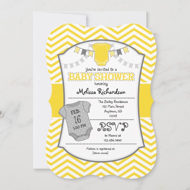 Yellow Gray Chevron Baby Shower Invitation (Front)