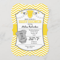 Yellow Gray Chevron Baby Shower Invitation