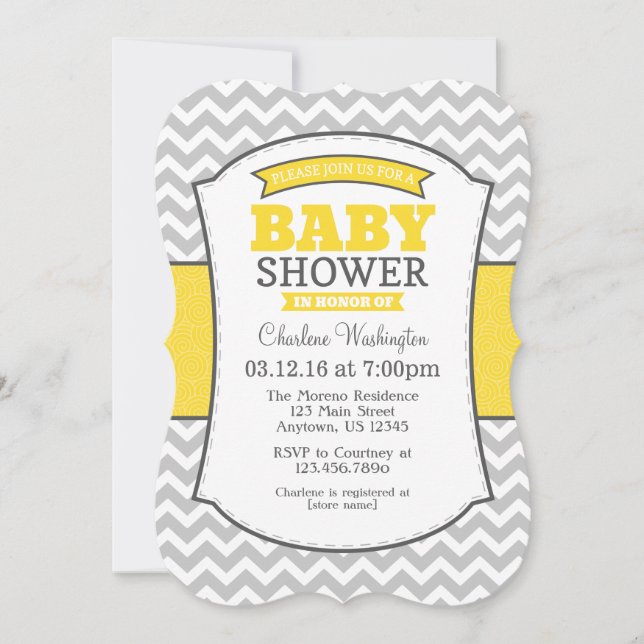 Yellow Gray Chevron Baby Shower Invitation (Front)