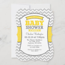 Yellow Gray Chevron Baby Shower Invitation