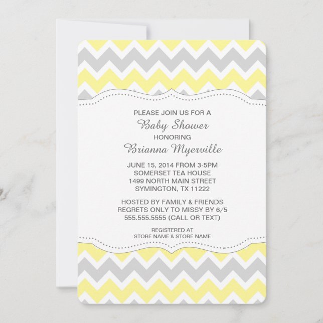 Yellow Gray Chevron Baby Shower Invites MODERN (Front)