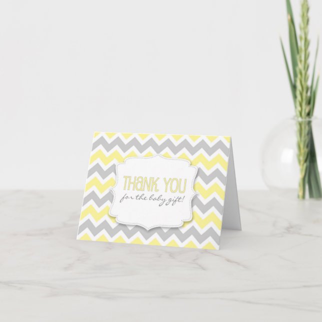 Yellow Gray Chevron Baby Shower thank you notes (Front)